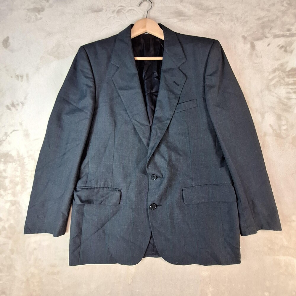 Vintage Lanvin Paris Suit Jacket Mens 42 Gray Stripe Single Vent 2 Btn USA